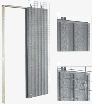 Estructura para puertas correderas con armaz�n preenfoscado. Superficie rugosa para facilitar la adherencia del enfoscado final. Se suministra con una red met�lica y no se precisa de ninguna malla adiccional ya que garantiza una perfecta uni�n a la pared.