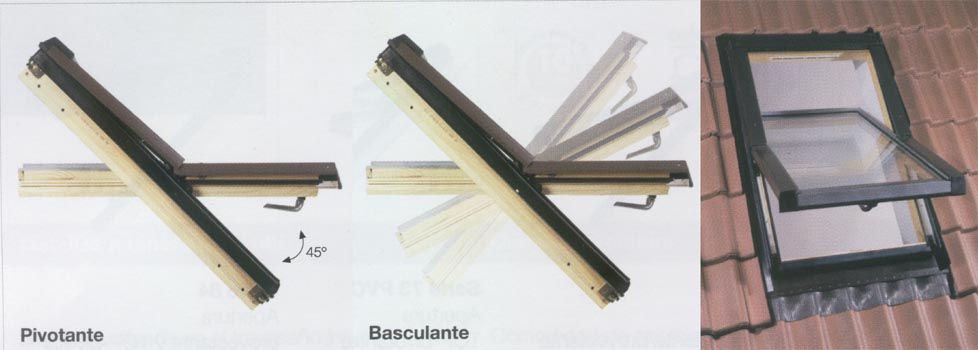 Ventana de apertura pivotante para tejado fabricada en pino n�rdico de primera calidad. Tratada con fungicida. Recubrimiento exterior de chapa de aluminio marr�n.Ventilaci�n sin necesidad de abrir la ventana a traves de rejilla regulable incorporada.