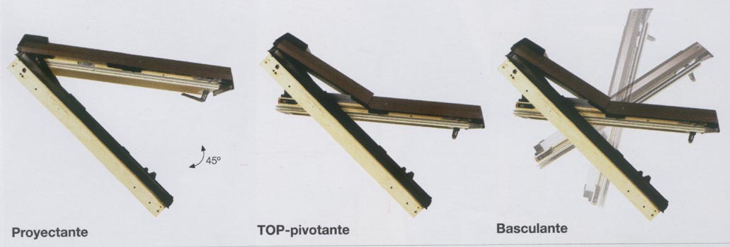 Ventana de apertura proyectante hasta 45�, top-pivotante con eje de rotaci�n y basculante para tejado fabricada en pino n�rdico de primera calidad. Tratamiento fungicida. Recubrimiento exterior de chapa de aluminio marr�n. Seguro de limpieza con bloqueo.